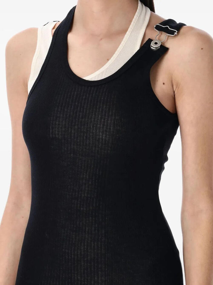 Jean Paul Gaultier Women Cotton Ribbed Twisted Double Layer Sleeveless Dress