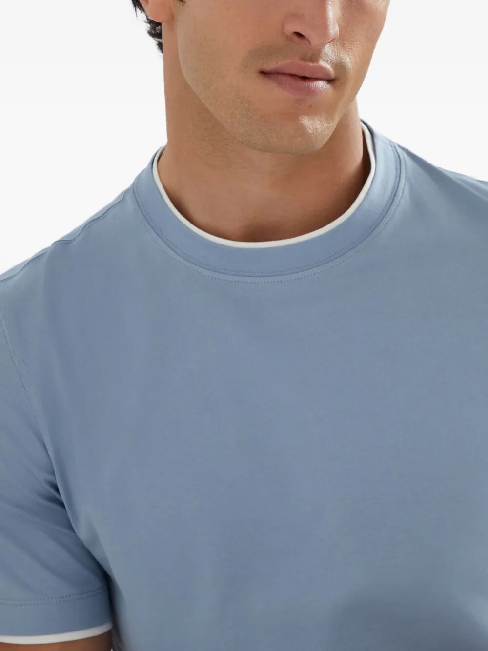 Brunello Cucinelli Men Cotton Jersey Crew Neck T-Shirt With Faux-Layering