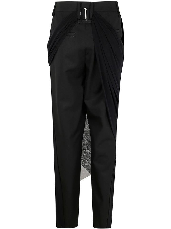Black drape pants on a white background