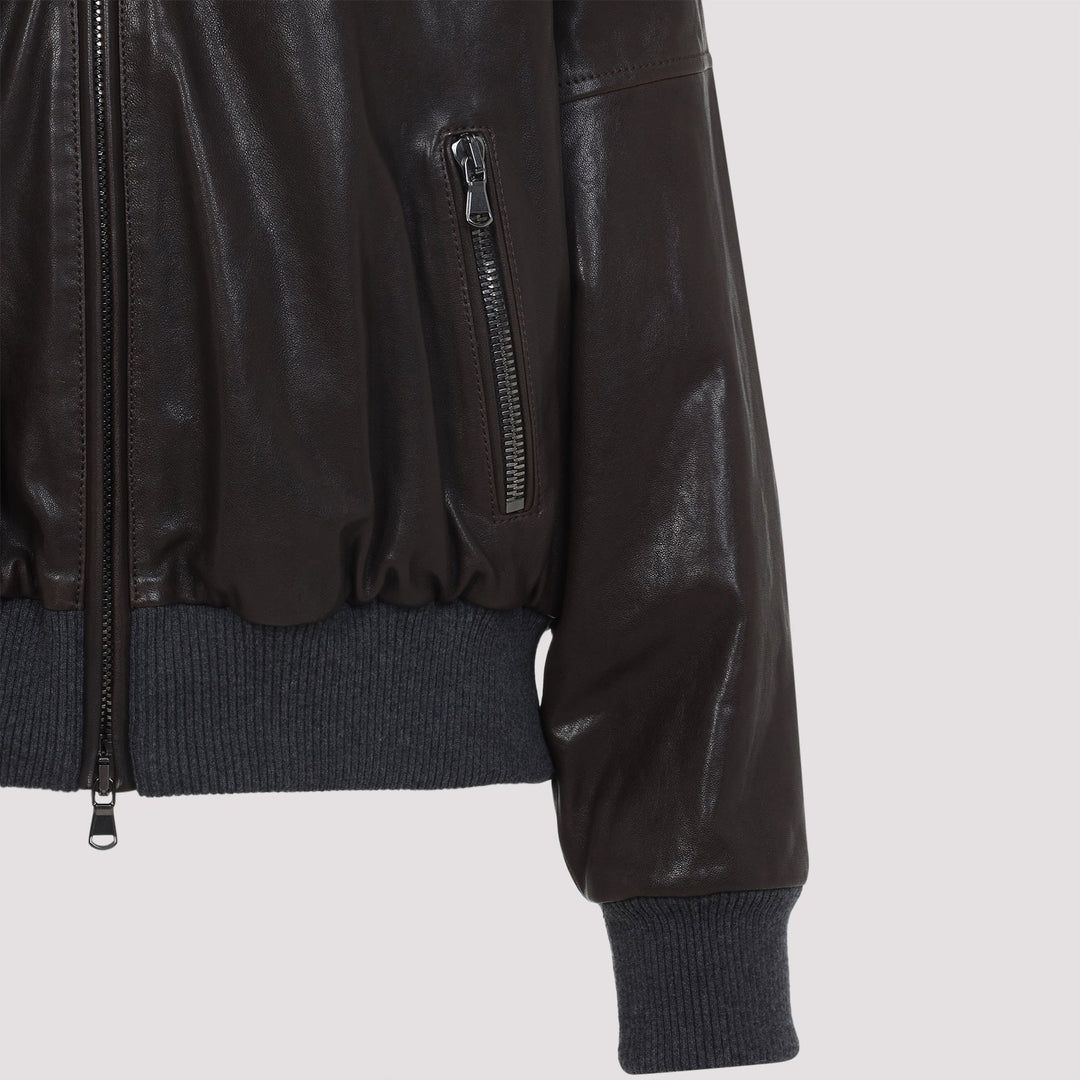 Brunello Cucinelli Shearling Collar Leather Jacket Women