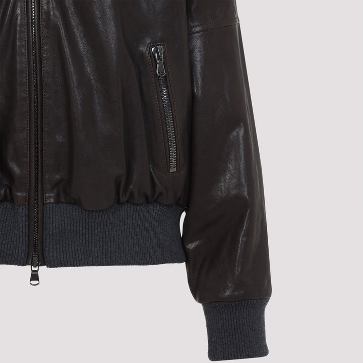 Brunello Cucinelli Shearling Collar Leather Jacket Women
