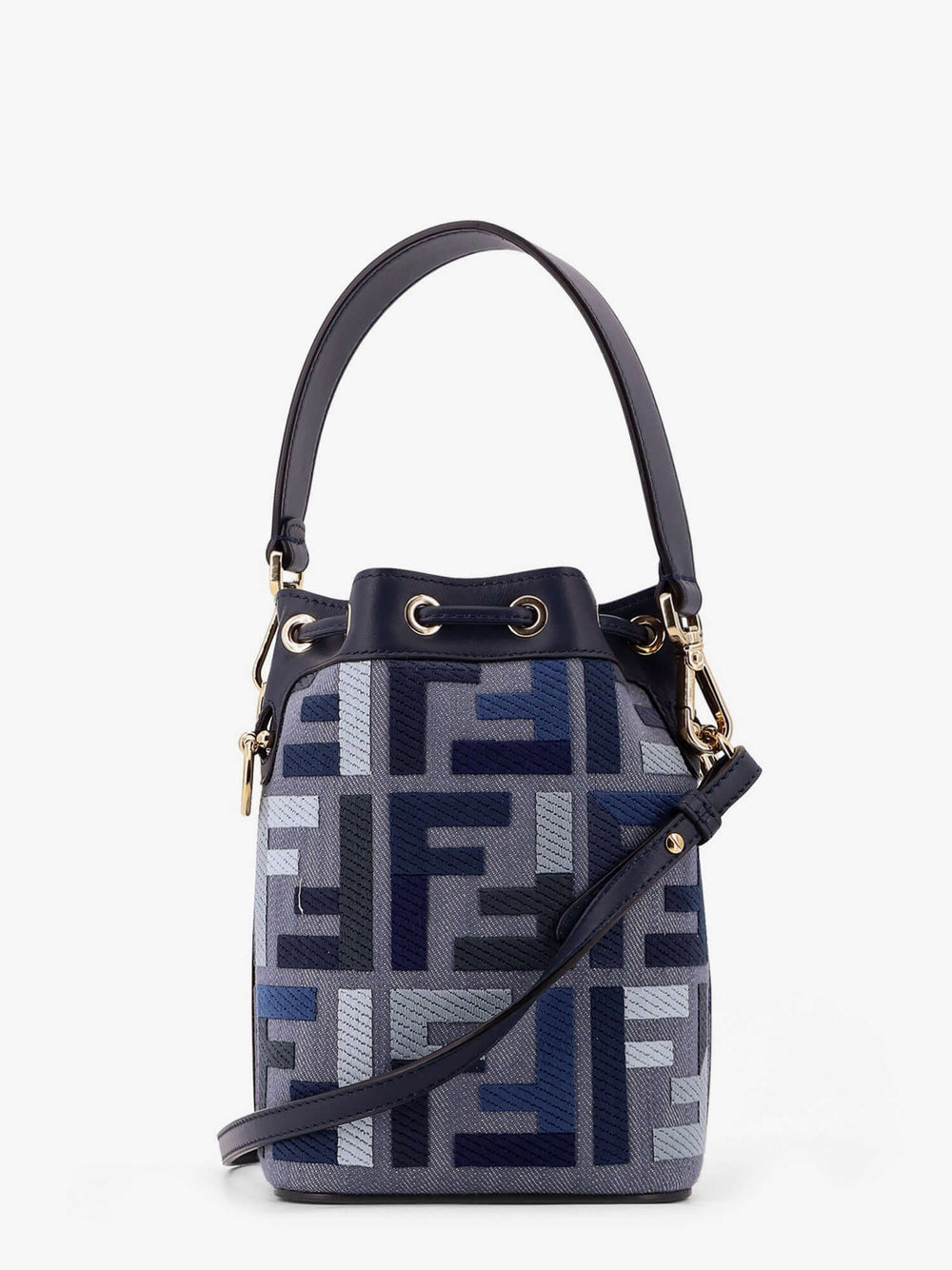 Designer handbag with brand logo on a white background