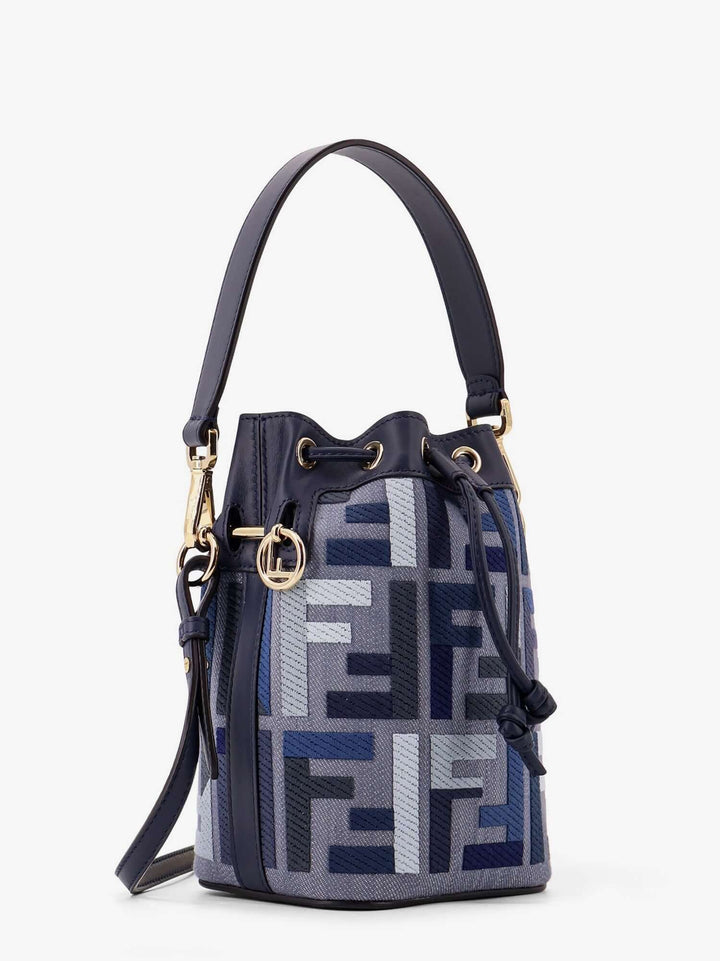 Designer handbag with brand logo on a white background