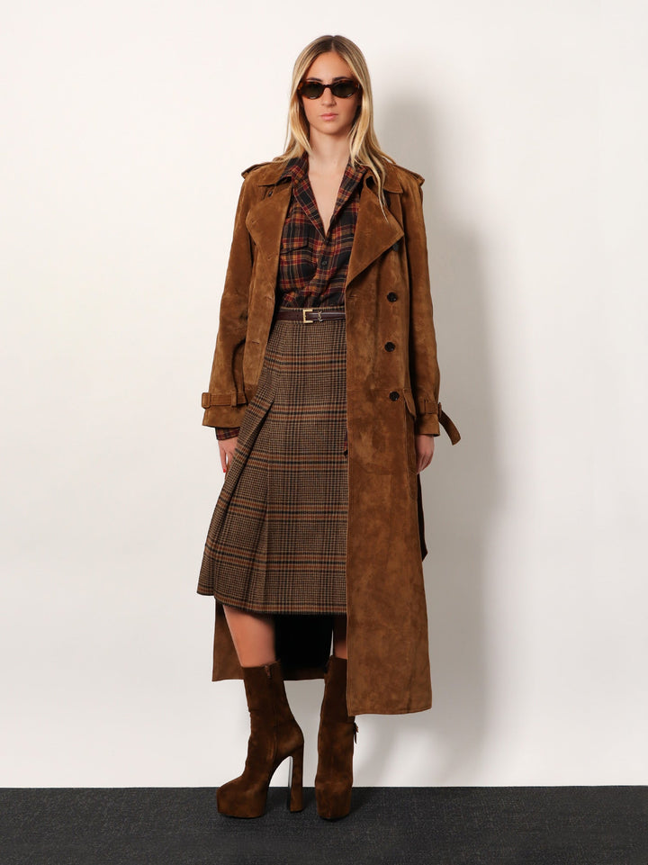 Saint Laurent Women Prince Of Wales Certified Virgin Wool Skirt