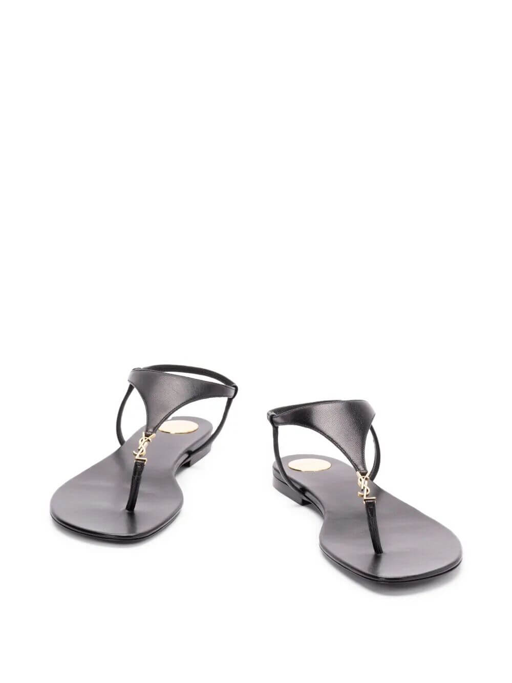 Saint Laurent Women Smooth Leather Cassandra Triangular Upper Flat Sandals