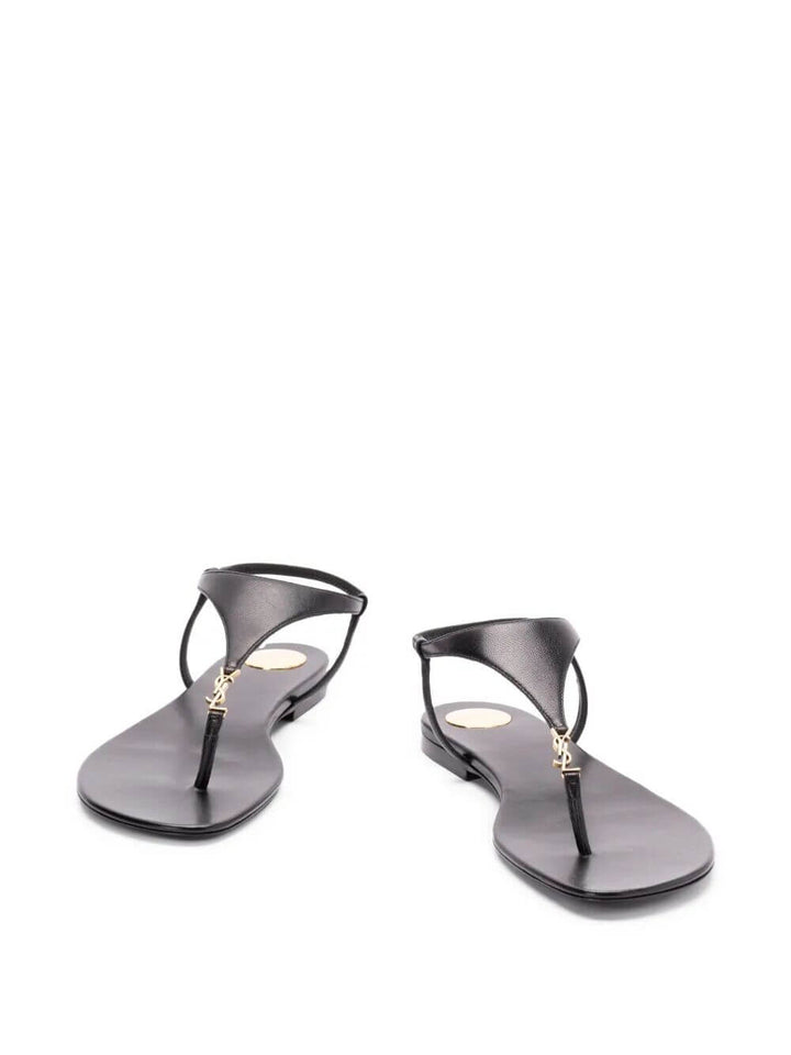 Saint Laurent Women Smooth Leather Cassandra Triangular Upper Flat Sandals