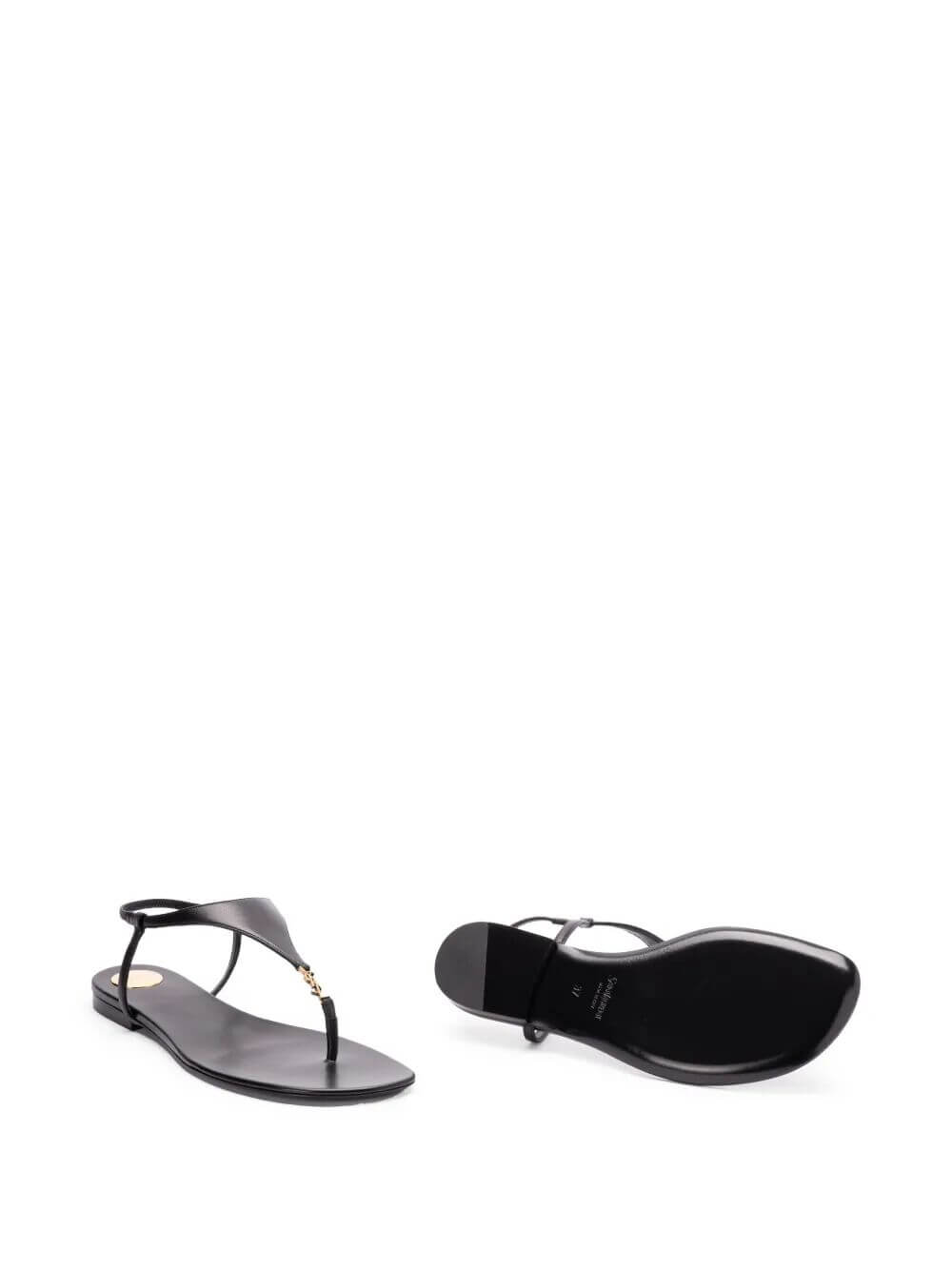 Saint Laurent Women Smooth Leather Cassandra Triangular Upper Flat Sandals