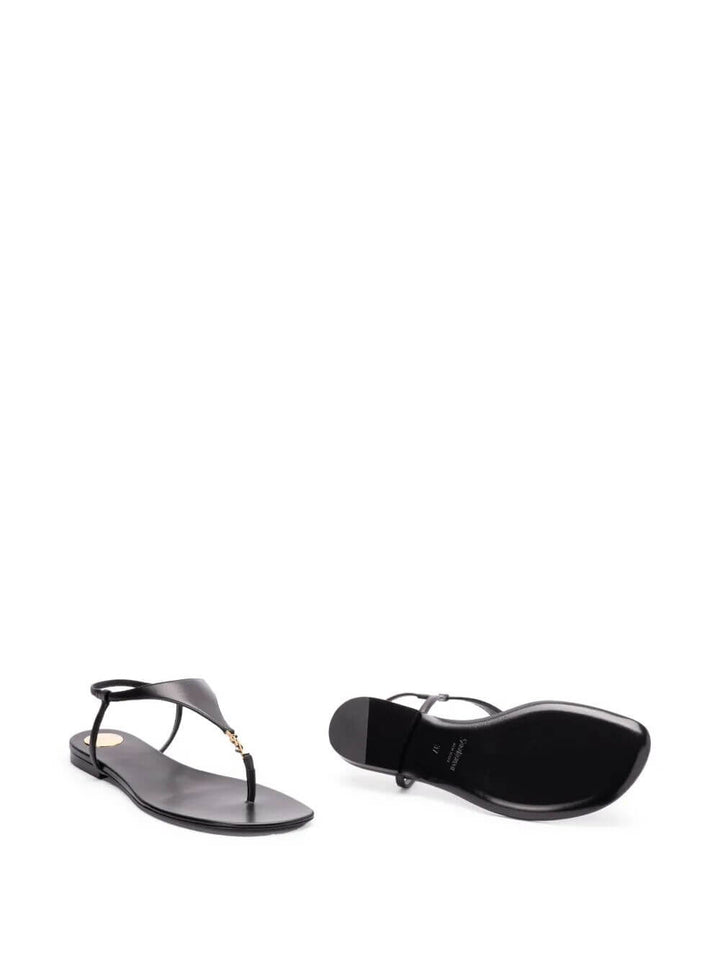 Saint Laurent Women Smooth Leather Cassandra Triangular Upper Flat Sandals