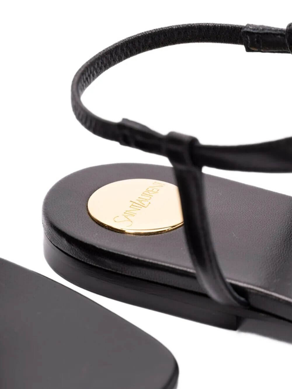 Saint Laurent Women Smooth Leather Cassandra Triangular Upper Flat Sandals