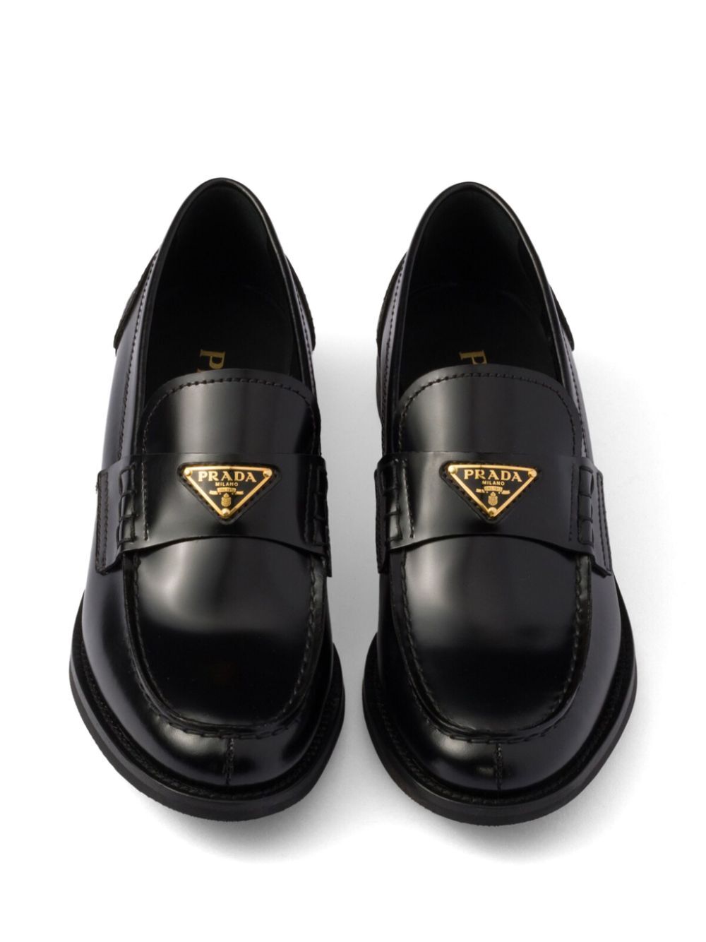 Prada Women Brushed Leather Loafers With Leather Band