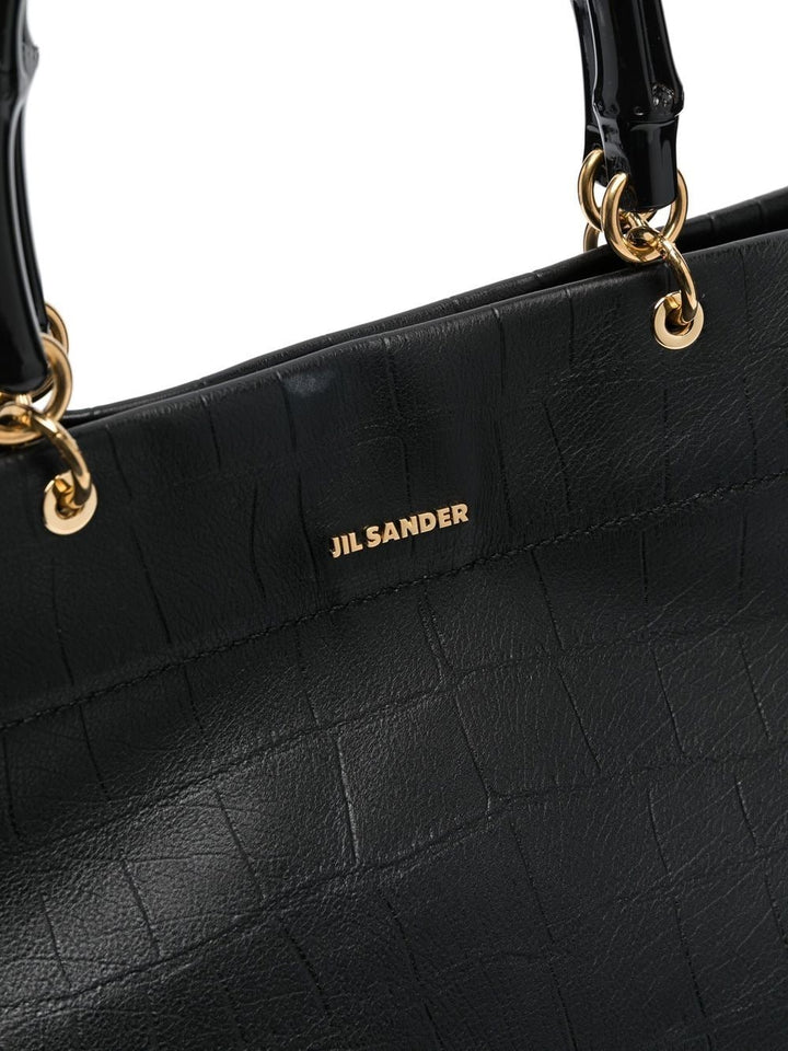 Jil Sander Women Bamboo-Handle Embossed Leather Tote Bag