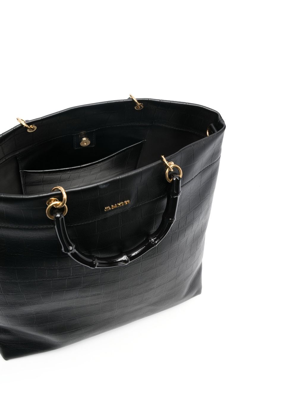 Jil Sander Women Bamboo-Handle Embossed Leather Tote Bag