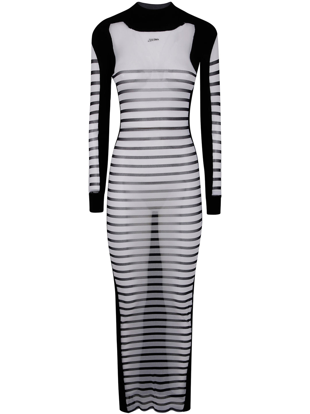 Black and white striped dress with long sleeves on a white background