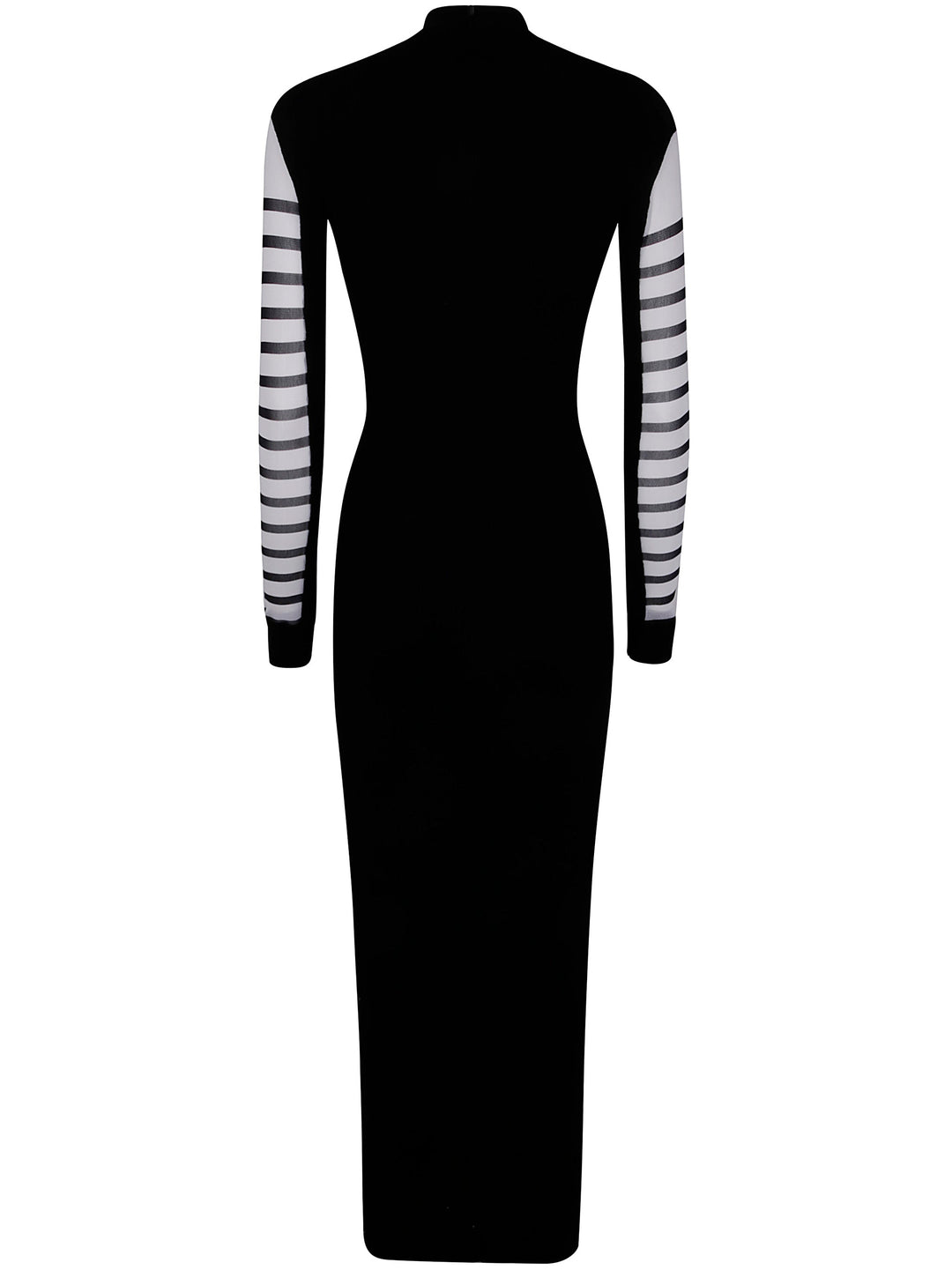 Black dress with striped sleeves on a white background