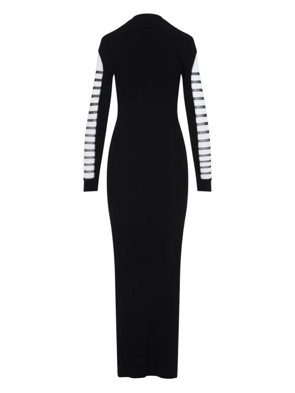 Black dress with white striped sleeves on a white background