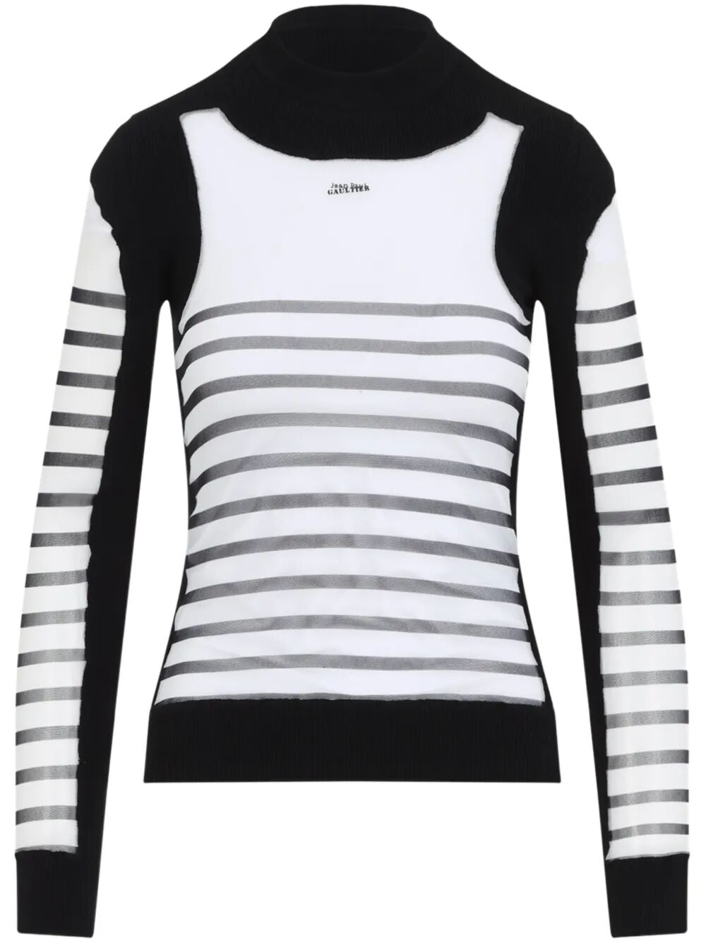 Jean Paul Gaultier Women Mix Mesh And Knit Long Sleeves Pullover Printed "Mariniere"