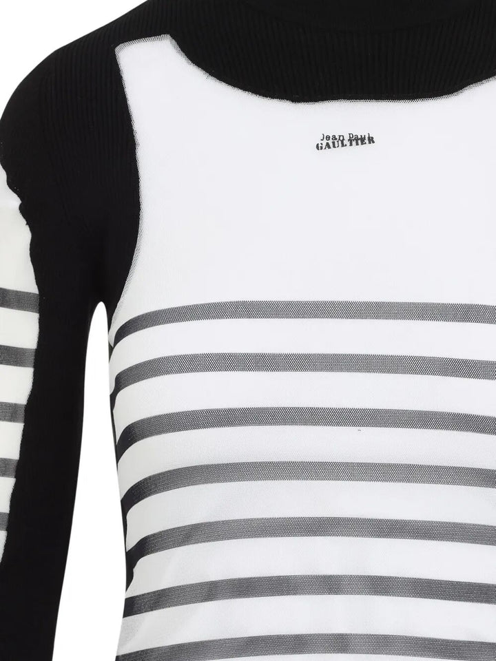 Jean Paul Gaultier Women Mix Mesh And Knit Long Sleeves Pullover Printed "Mariniere"