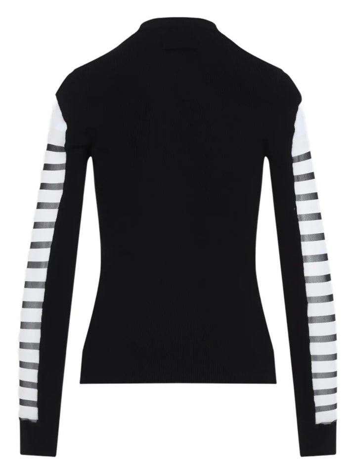 Jean Paul Gaultier Women Mix Mesh And Knit Long Sleeves Pullover Printed "Mariniere"