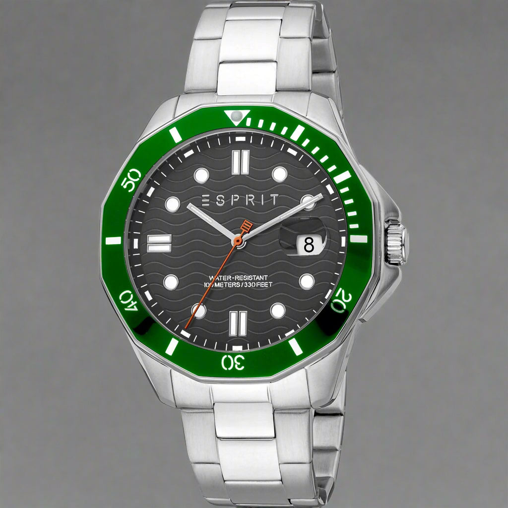Esprit men's black dial silver band day date Watches