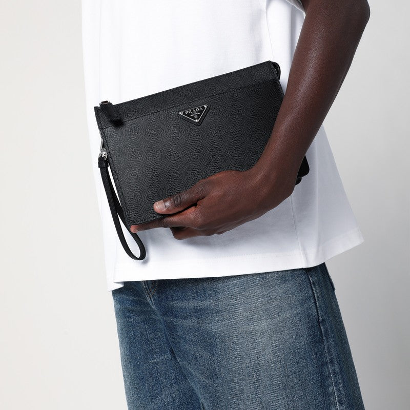 Prada Black Saffiano Leather Pouch Men