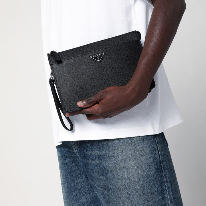 Prada Black Saffiano Leather Pouch Men