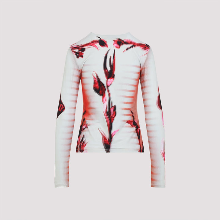 Jean Paul Gaultier Layered Long Sleeves Top Printed "Flower Body Morphing Mariniere" Women