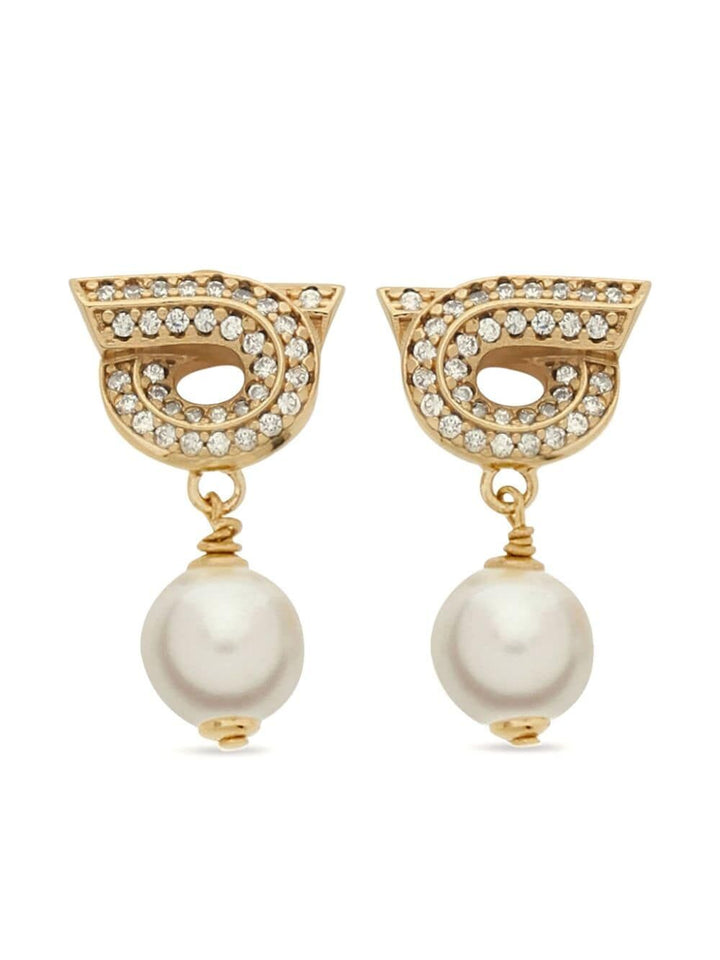 Ferragamo Women Gancini Earrings With Pearls And Crystals