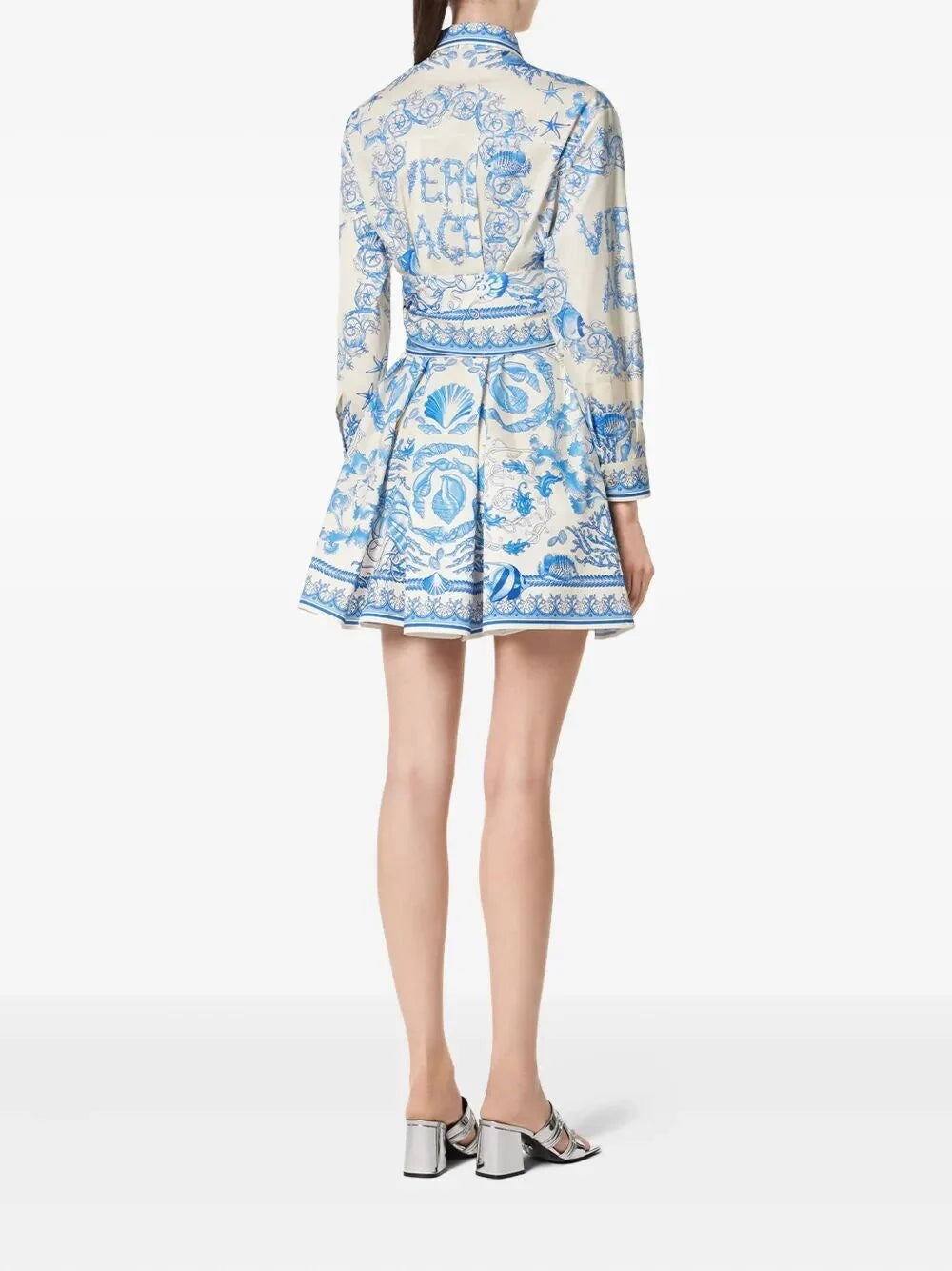Versace Women Dress `Underwater Barocco Bicolour Foulard` On Cotton Poplin