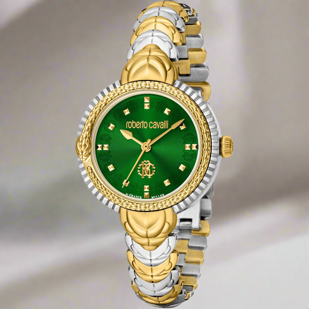 Women's green dial two tone watch