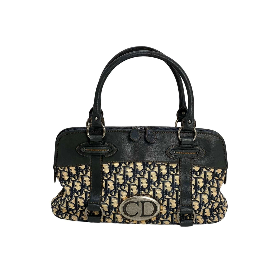 Luxury bags: CHRISTIAN DIOR Monogram Trotter CD Blue Canvas Hand Bag with double leather handles and zip closure.