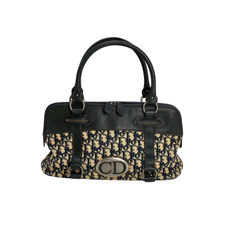 Luxury bags: CHRISTIAN DIOR Monogram Trotter CD Blue Canvas Hand Bag with double leather handles and zip closure.