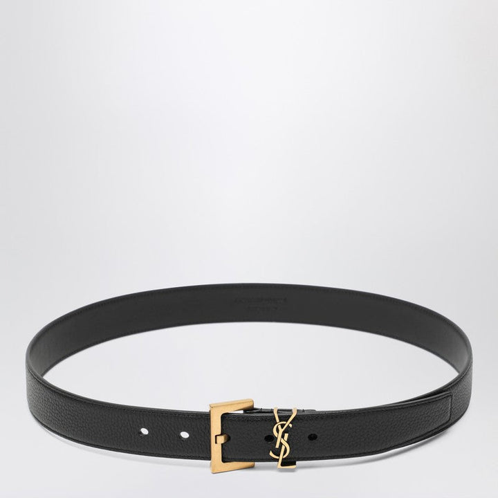 Saint Laurent Cassandre Black Leather Belt Women