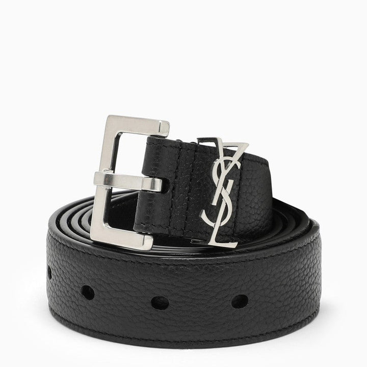 Saint Laurent Black Cassandre Belt In Grained Leather Men