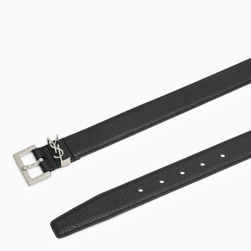 Saint Laurent Black Cassandre Belt In Grained Leather Men