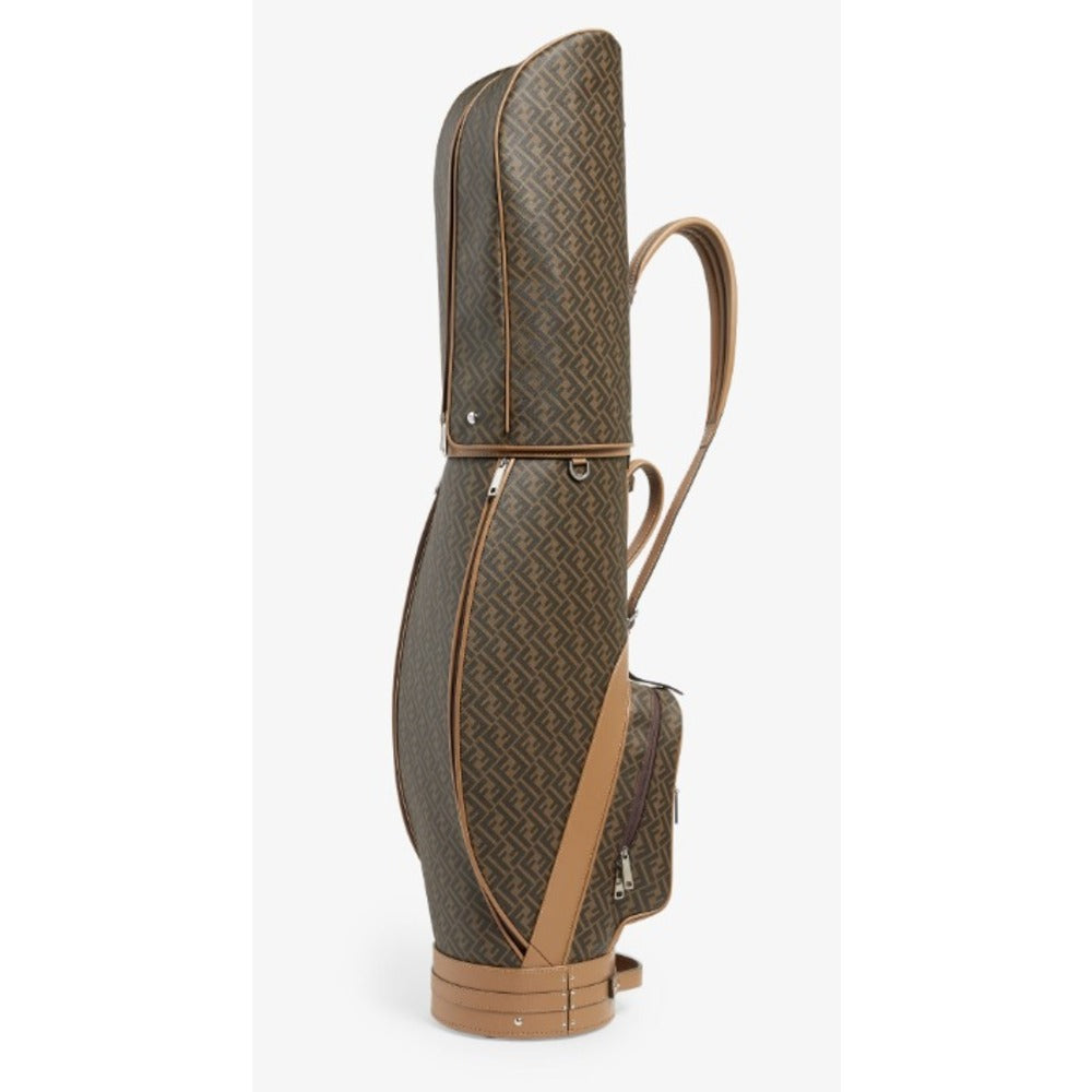 Golf bag with brown and beige pattern on a white background
