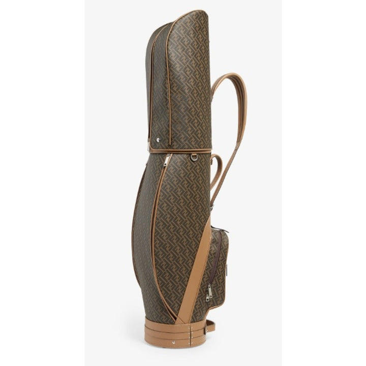 Golf bag with brown and beige pattern on a white background