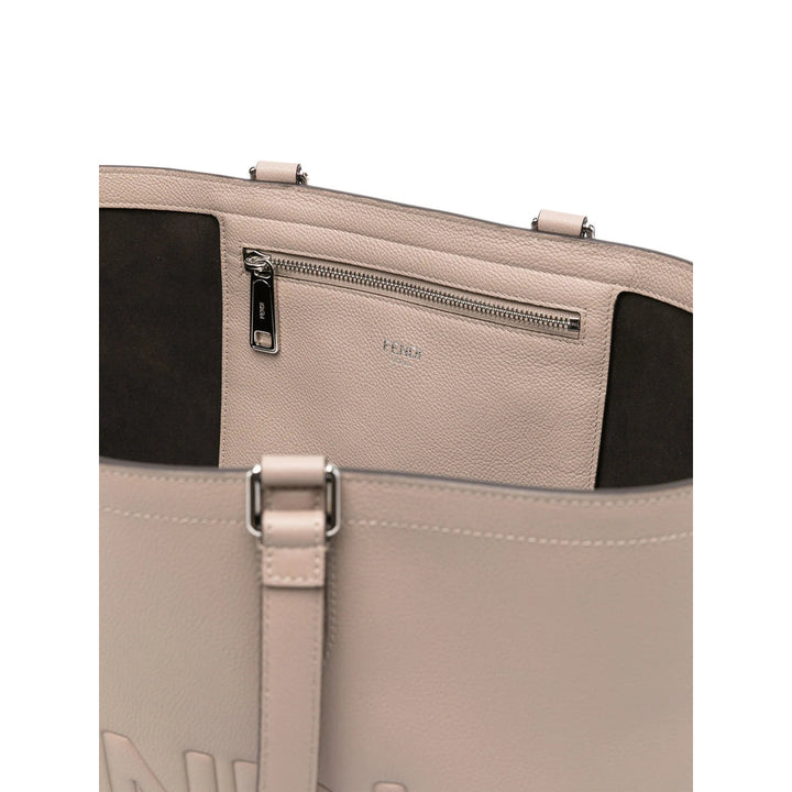 Beige bag with a visible brand logo on a white background