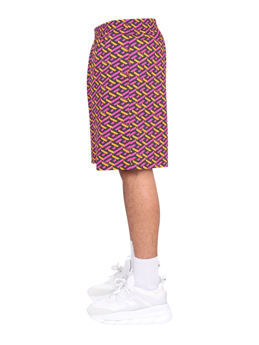Versace Men Shorts With La Greca Print