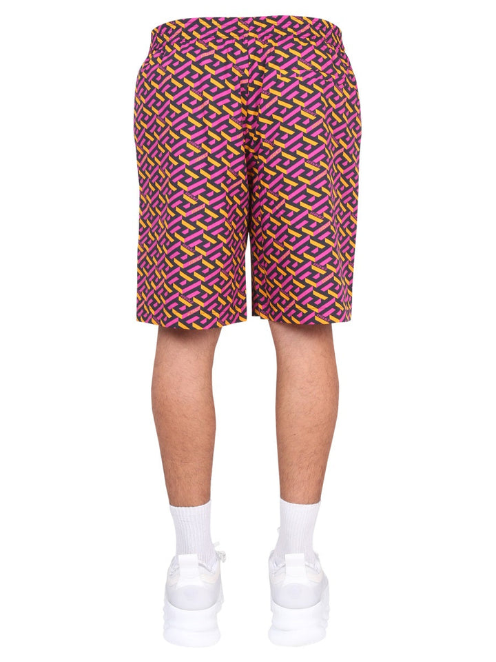 Versace Men Shorts With La Greca Print