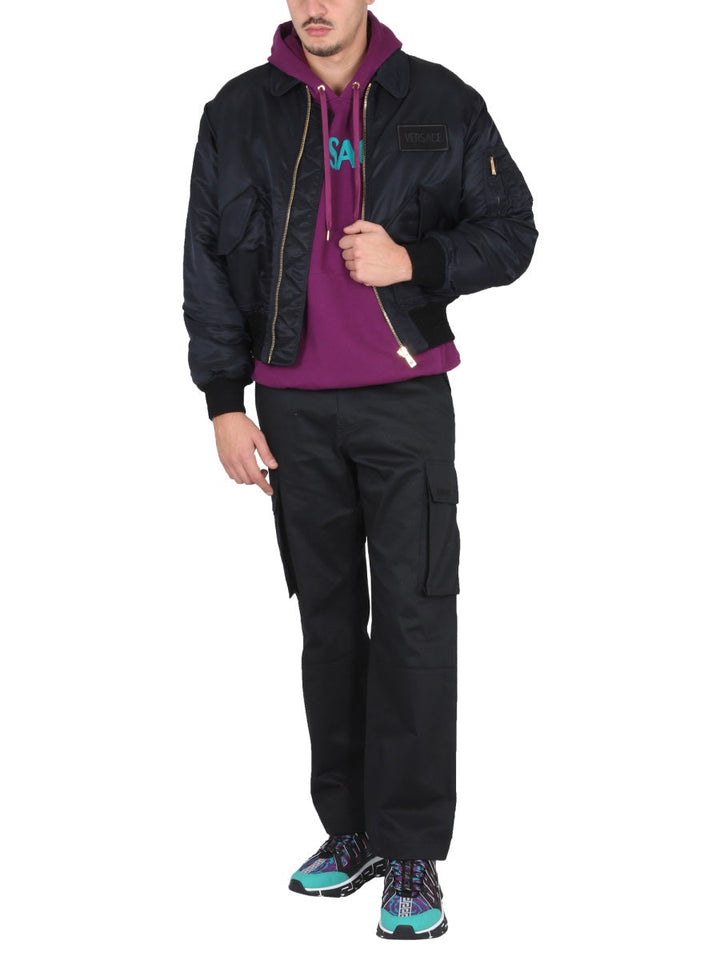 Versace Men Bomber Jacket With Applied Logo