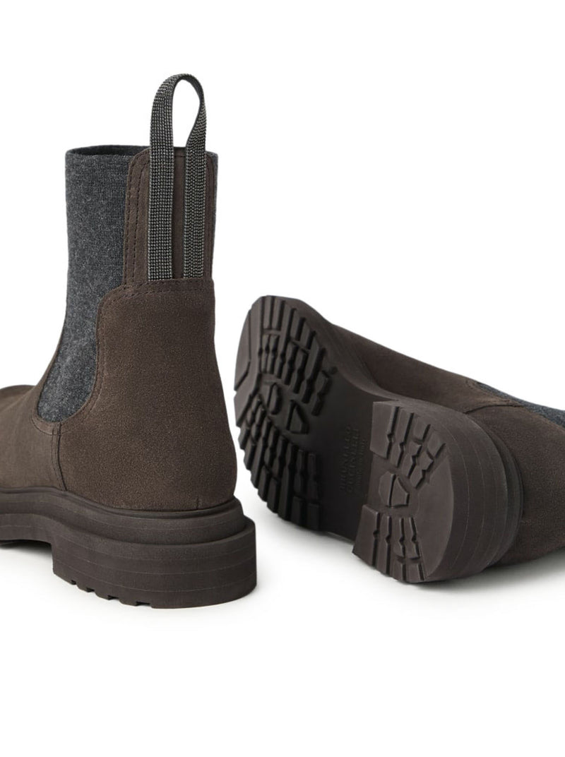 Brunello Cucinelli Women Suede Boot With Mesh Insert
