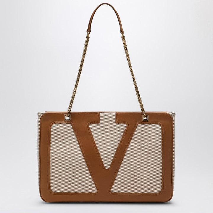 Valentino Garavani Medium Viva Superstar Bag In Natural/Spice Canvas Women