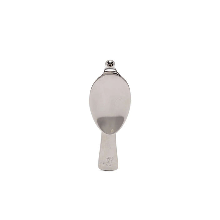 White handheld showerhead with a silver nozzle on a white background