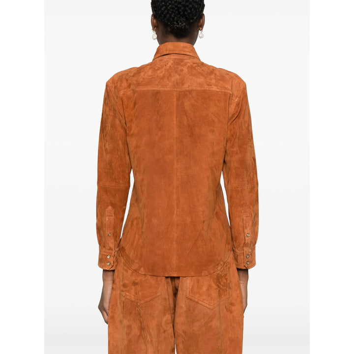 Brown suede jacket and pants on a white background