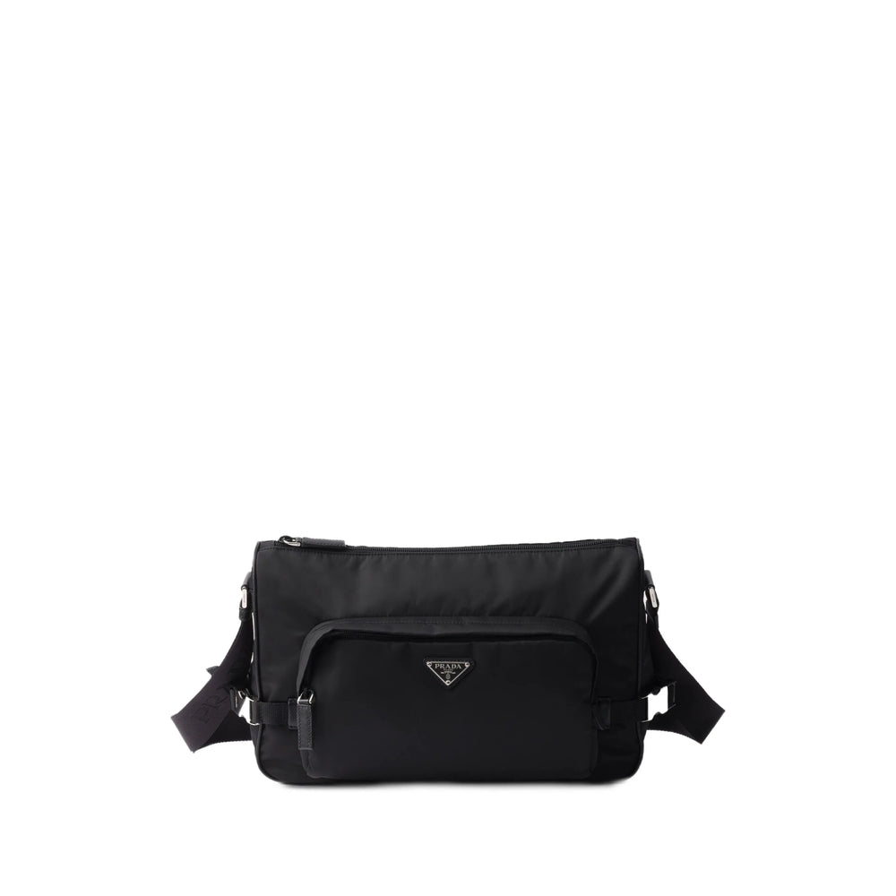 Black Prada bag on a white background