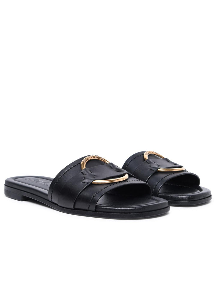 Moncler 'Bell' Black Leather Slippers Women