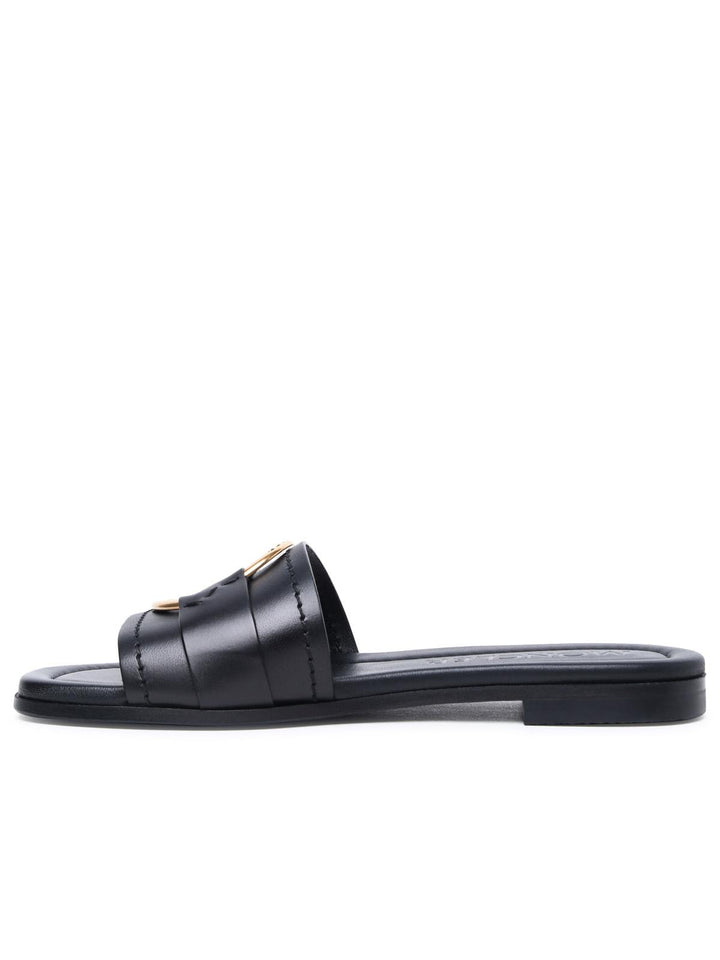Moncler 'Bell' Black Leather Slippers Women