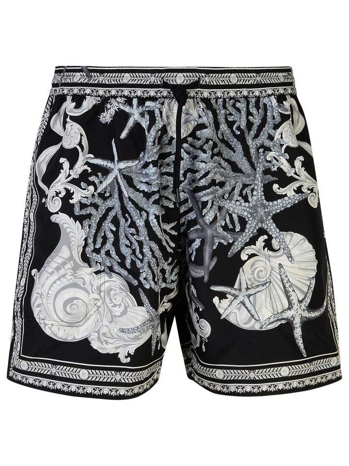 Versace 'Barocco' Black Polyester Swim Shorts Men