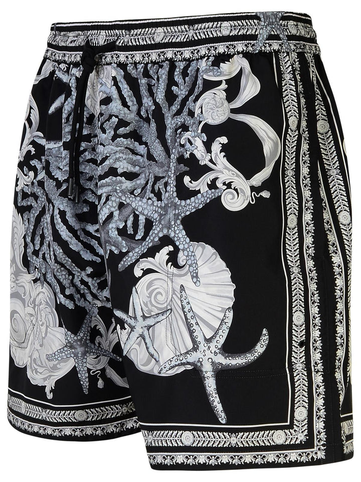 Versace 'Barocco' Black Polyester Swim Shorts Men