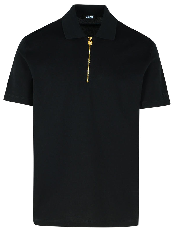 Versace Black Cotton Polo Shirt Men